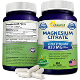 Front view of aSquared Nutrition Magnesium Citrate bottle and capsules
