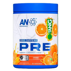 ABE all black everything ANP Tang Orange bottle for caffeine-free energy during workouts.