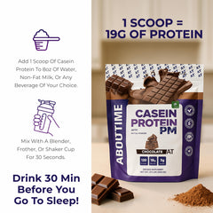 About Time Casein Chocolate melatonin-tryptophan combo suggests recovery-friendly nights.