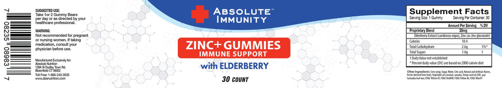 Jar of elderberry and zinc gummy bears with a few gummies beside it