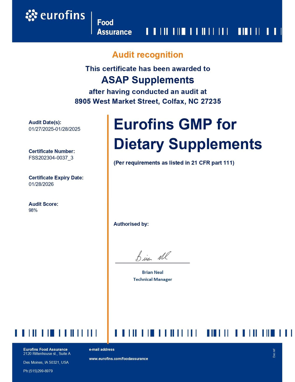 GMP-certified facility branding on packaging