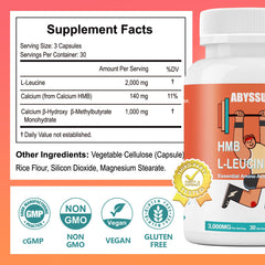 Product bottle of ABYSSUS HMB + L-Leucine 3000mg
