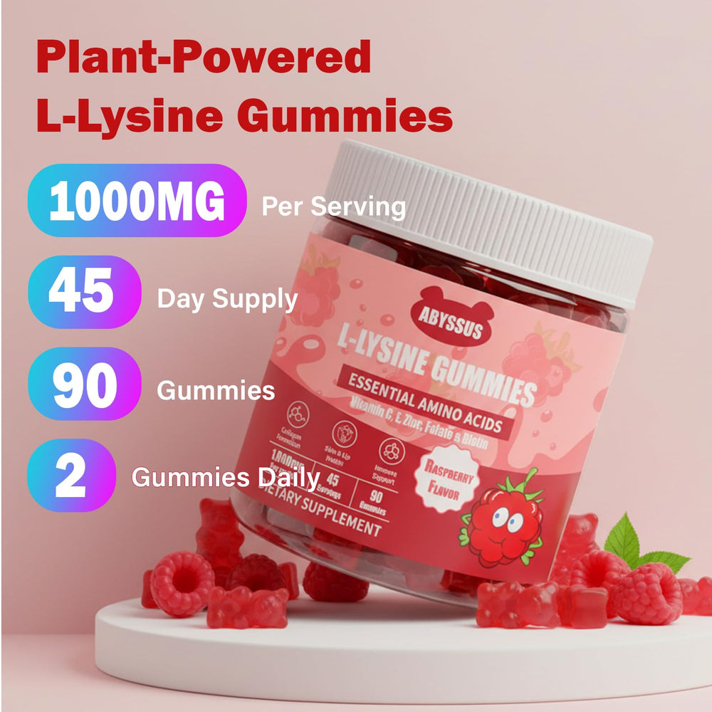 Close-up of Raspberry flavored L-Lysine gummies