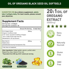 Organic oregano oil ingredients with black seed oil