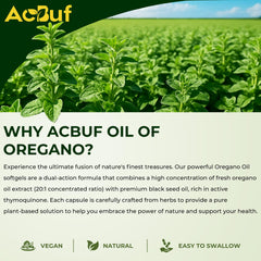 ACBUF Oil of Oregano packaging and bottle
