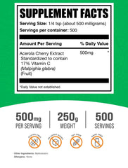 Serving size 500 mg Acerola Cherry Extract powder