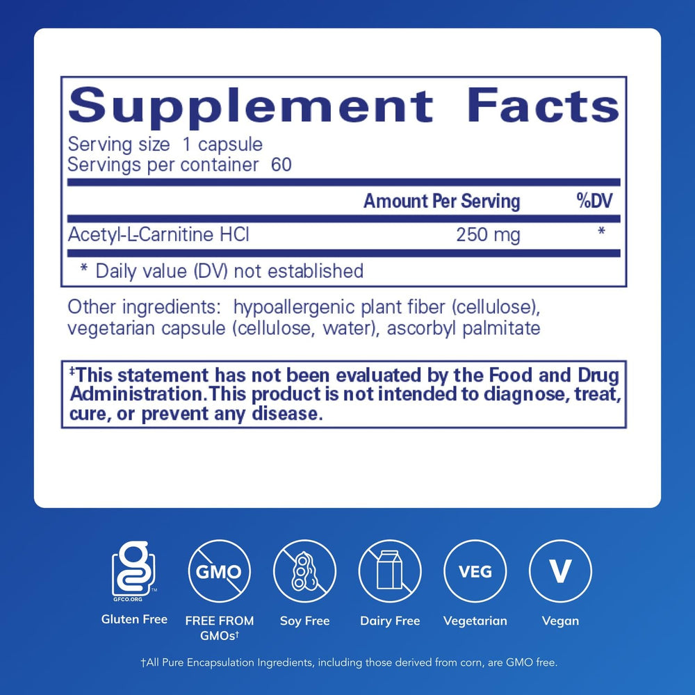 Close-up of Acetyl-L-Carnitine 250 mg capsules