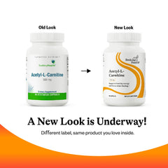 Box packaging alongside bottle of Acetyl-L-Carnitine 500 mg