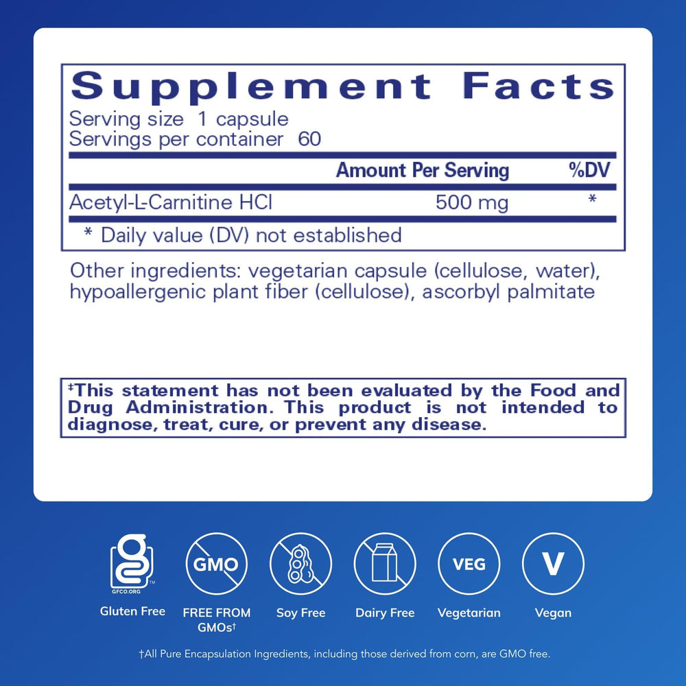 Packaging label for Acetyl-L-Carnitine 500 mg capsules