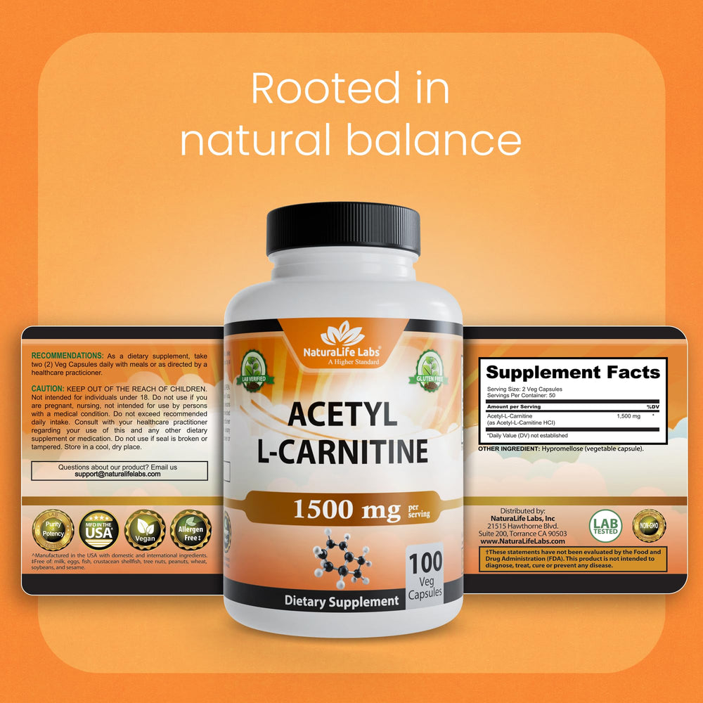 Product shot showcasing 1500 mg ALCAR per serving