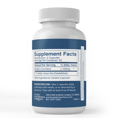 Label showing single-ingredient Acetyl L-Carnitine ingredients