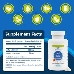 Ingredients label featuring acetyl-L-carnitine and R-ALA