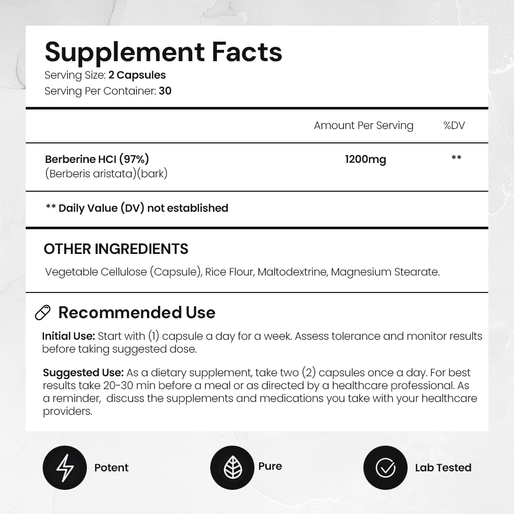 Close-up of Berberine HCL 97% purity label