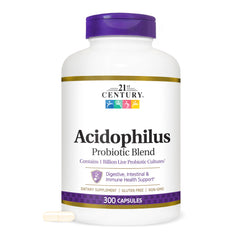 Front view of the 21st Century Acidophilus Probiotic Blend bottle (300 count).