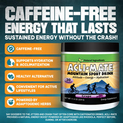 Close-up of Acli-Mate grape flavor label