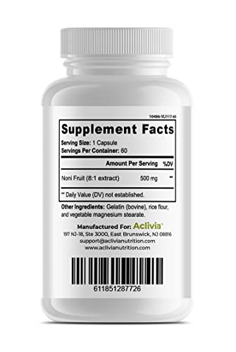 Nutrition label highlighting 4000 mg Morinda citrifolia per serving