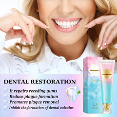 Close-up of toothpaste on toothbrush highlighting whitening action