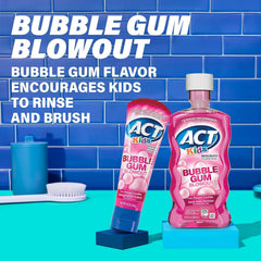 Close-up of ACT Kids Bubblegum Blowout Anti-Cavity Rinse bottle