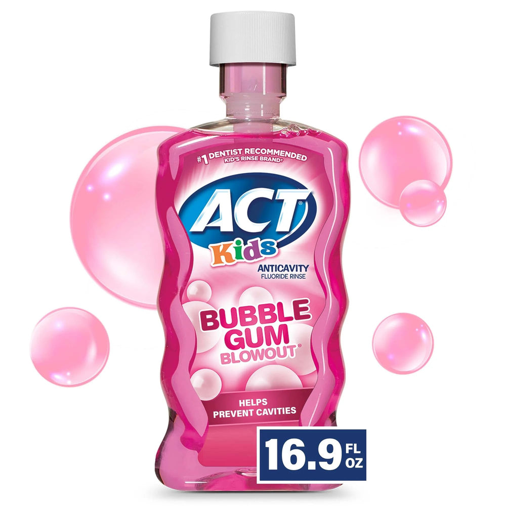 Pack of 3 ACT Kids Bubblegum Blowout Anti-Cavity Rinse 18 oz bottles