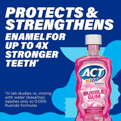 Kid-friendly dosing cup included with ACT Kids Bubblegum Blowout rinse