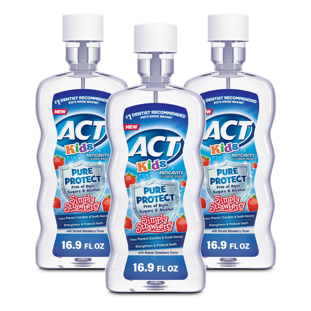 ACT Kids Simply Strawberry Mouthwash bottle front view, 16.9 fl oz