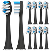 Acteh toothbrush replacement heads 10-pack in black with medium bristles, front view