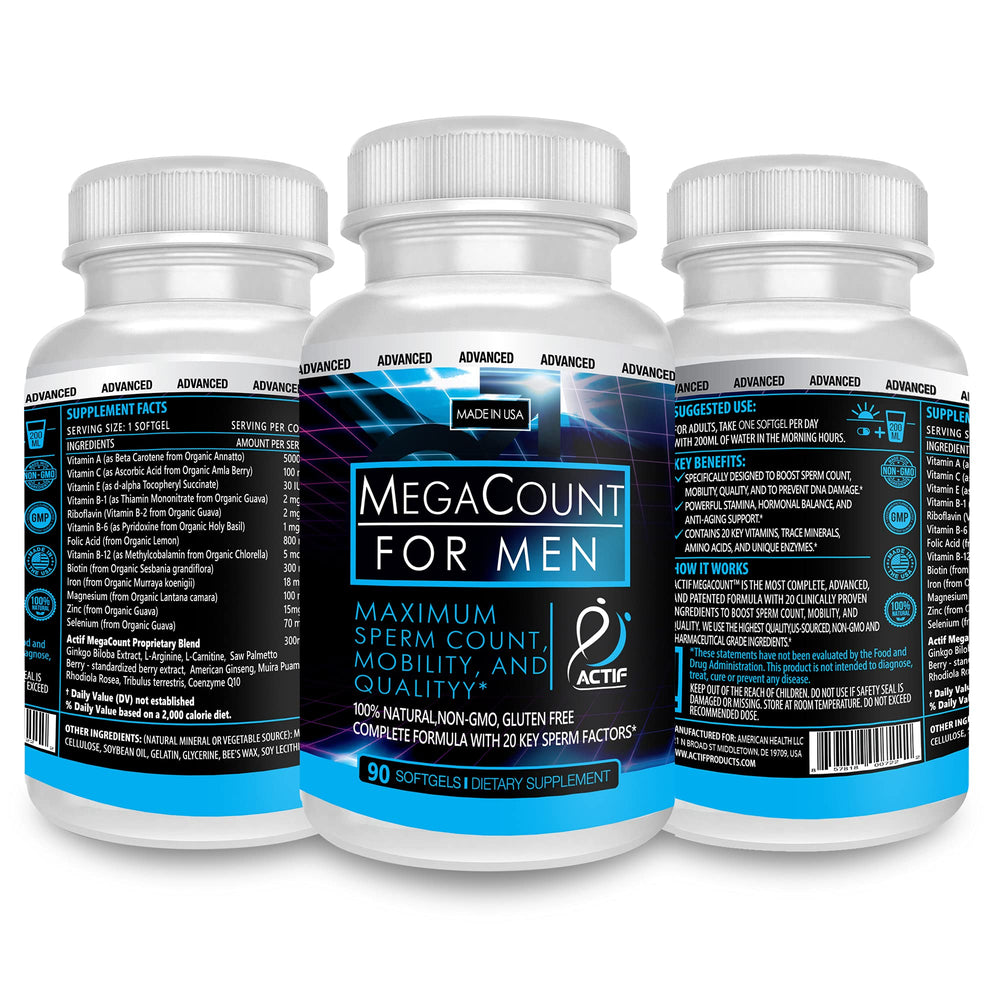 Close up of ACTIF MegaCount for Men bottle