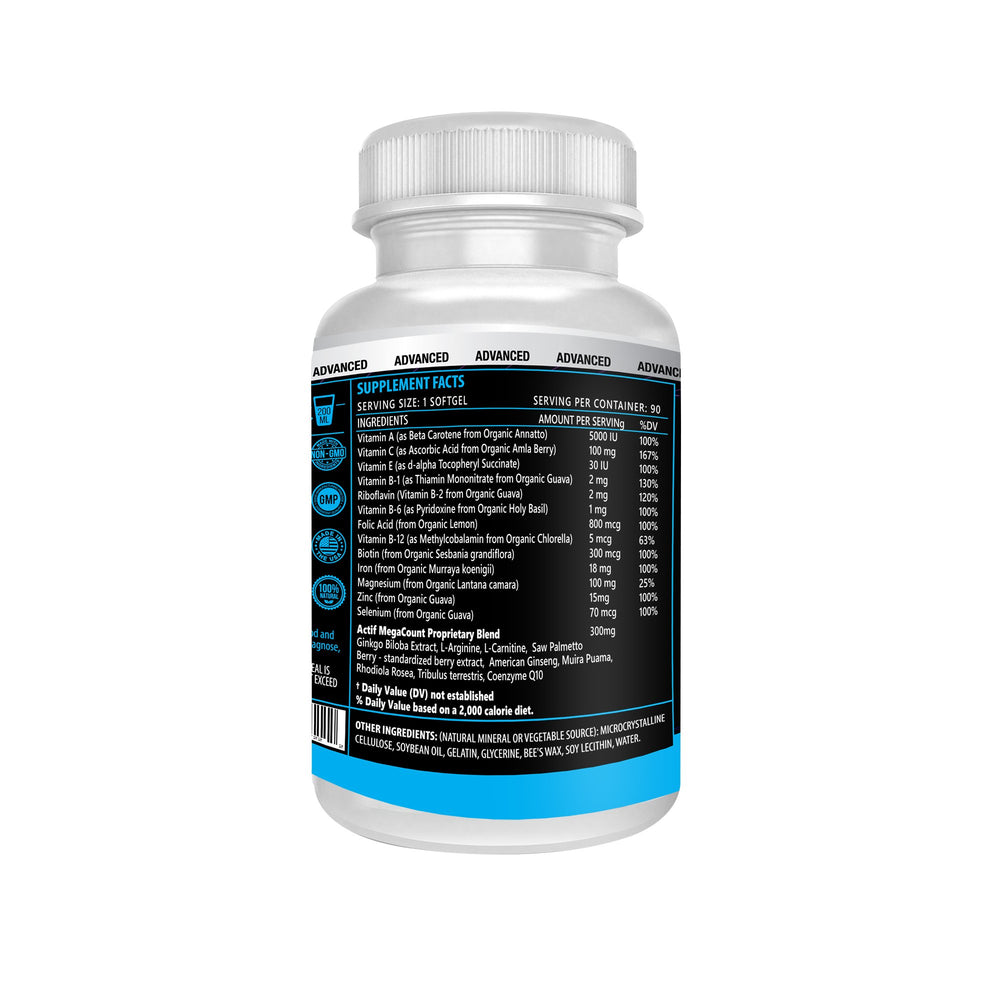 ACTIF MegaCount for Men label with key supplement facts