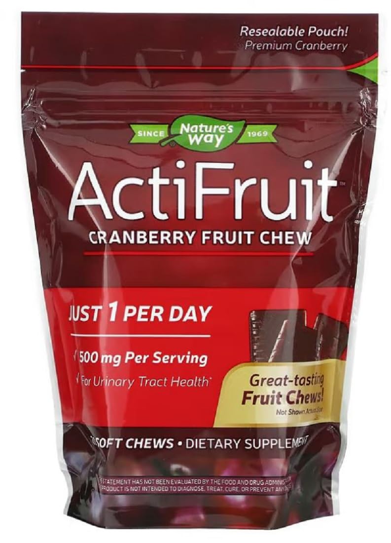 ActiFruit Cranberry Supplement with Cran-Max – 20 soft chews bottle label