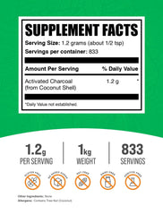 Close-up of coconut charcoal origin and product packaging