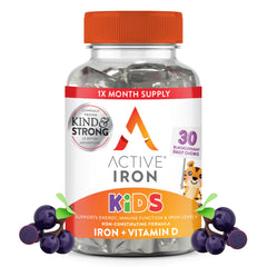 Active Iron for Kids packaging with Blackcurrant Chews