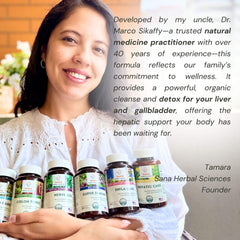 Lifestyle shot showing daily liver health supplement use