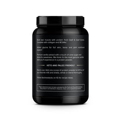 Active Stacks beef protein powder vanilla scoop—convenient for quick shakes and post-workout recovery.