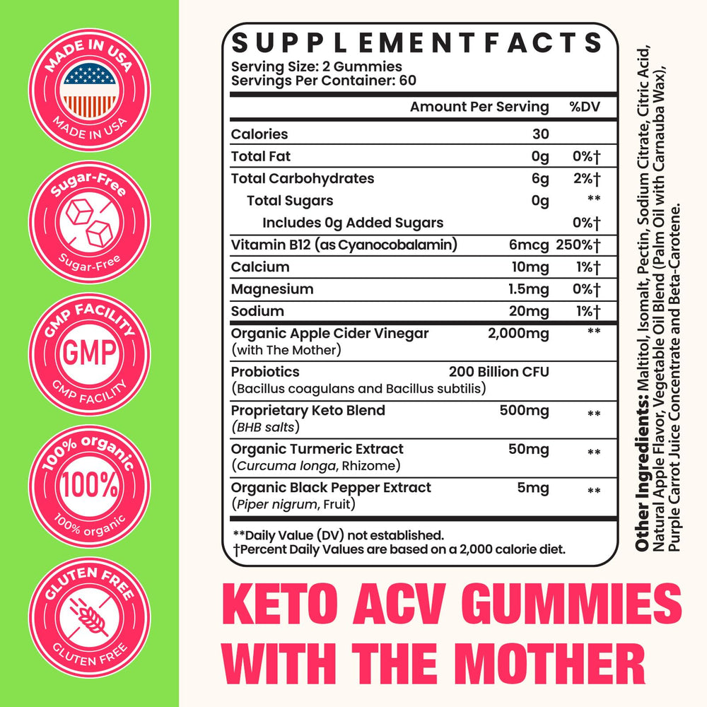 Keto blend ingredient panel for ACV gummies