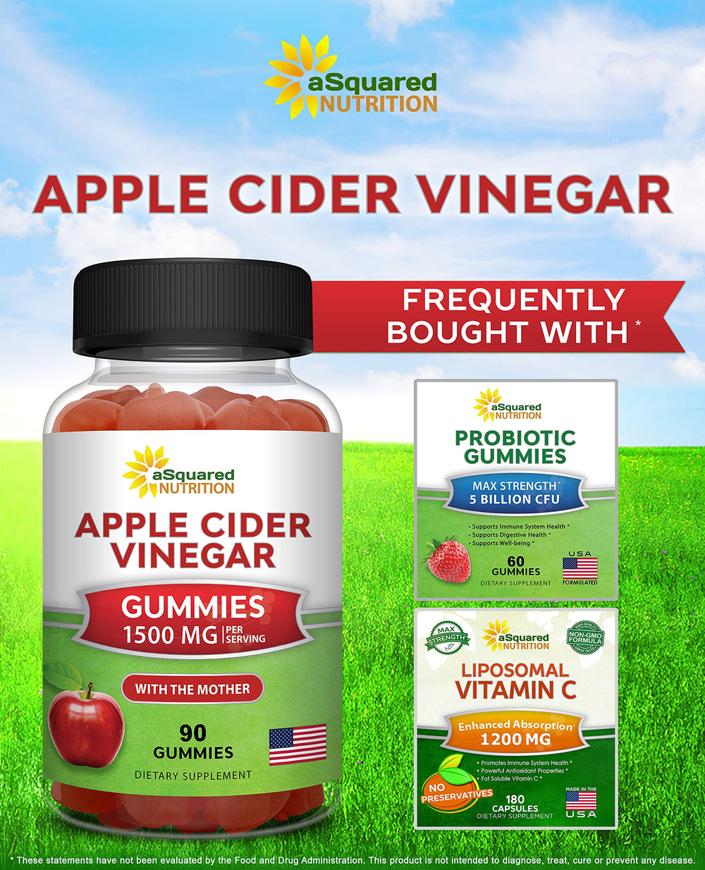 Bottle containing 90 vegan ACV gummies for a 30-day supply
