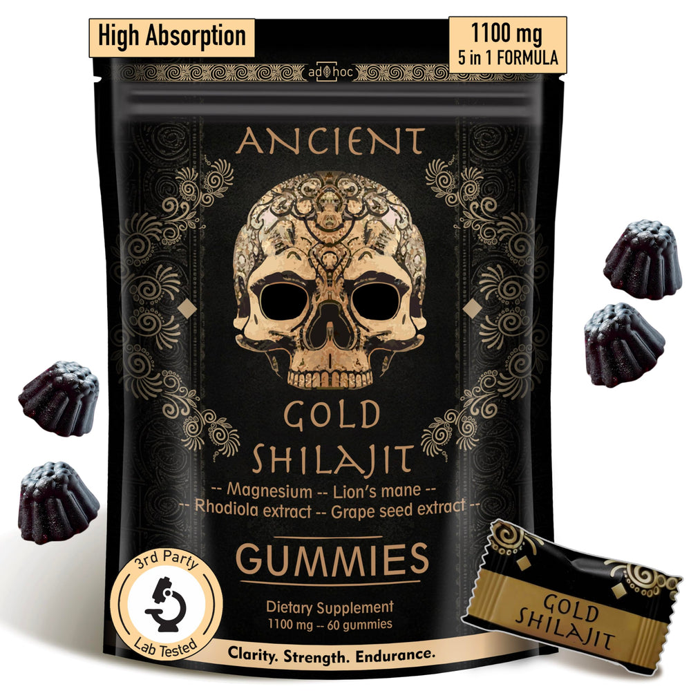 Ad Hoc 1100mg Gold Shilajit Gummies bottle label