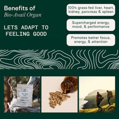 Adapt Naturals grass-fed beef organs packaging promotes convenient nutrient coverage.