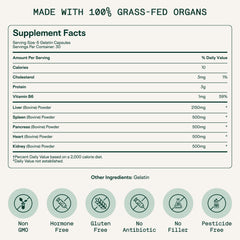 Adapt Naturals grass-fed beef organs packaging promotes convenient nutrient coverage.