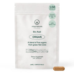 Adapt Naturals Organ Supplement bottle and capsules support daily energy and nutrient intake.
