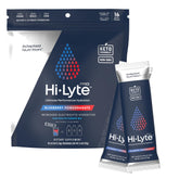 Adapted Nutrition Hi-Lyte Pro packets front view for on-the-go hydration with blueberry-pomegranate flavor.