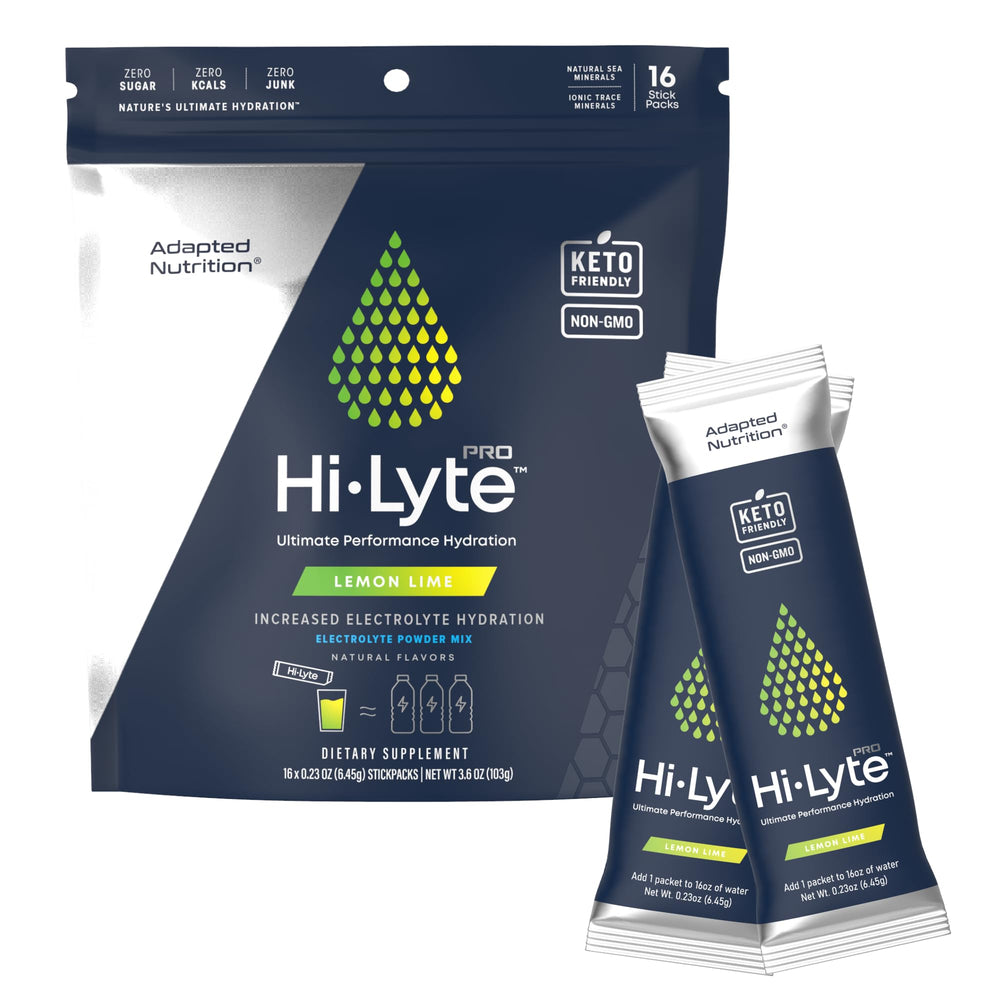 Adapted Nutrition Hi-Lyte Pro packet Lemon Lime front for fast on-the-go hydration.