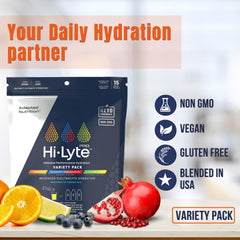 Hi-Lyte Pro variety pack front showing flavors and zero sugar benefits.