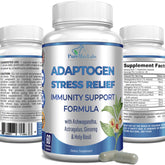 Bottle of Adaptogen Stress Relief Immunity Support formula, 60 capsules