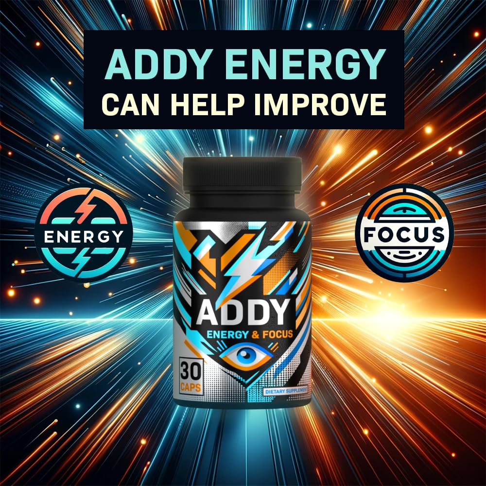 Addy Energy bottle label close-up shows ingredients for steady motivation.