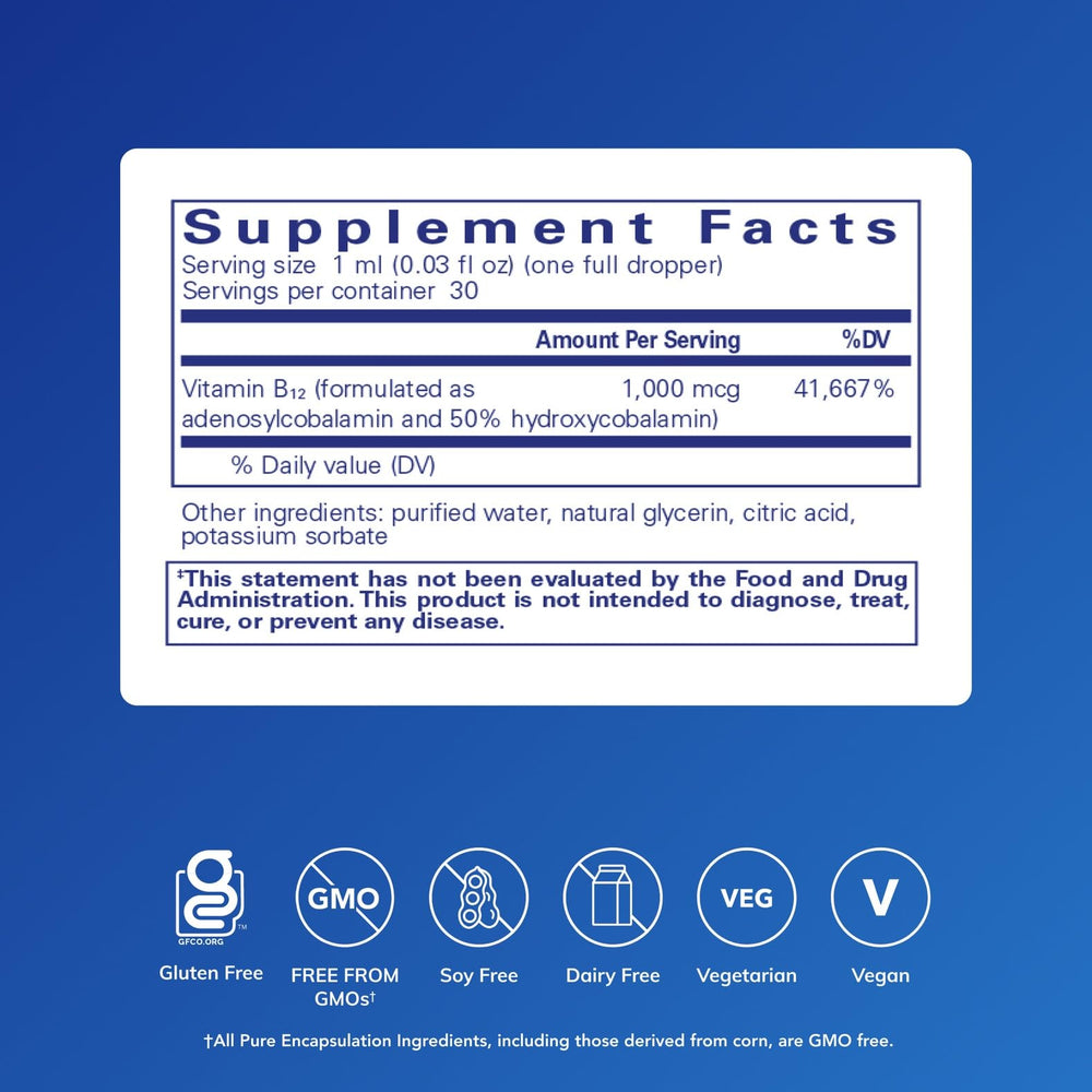 Close-up of Adenosyl/Hydroxy B12 Liquid 30 mL label
