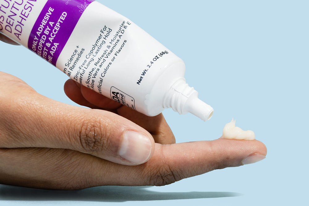 Close-up of application showing secure fit for dentures