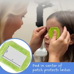 Adhesive eye patch with center pad to block sight and protect lashes