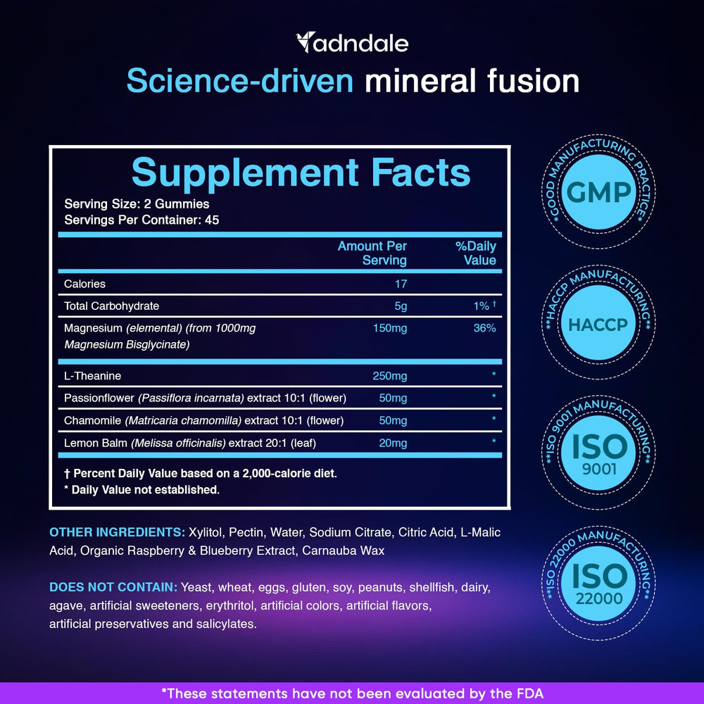Adndale Magnesium Glycinate Gummies 90ct label
