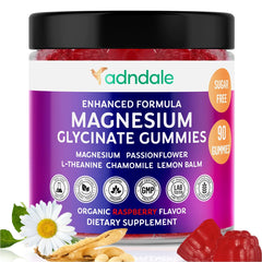 Adndale Pure Magnesium Glycinate Gummies raspberry bottle promotes calm evenings for the whole family.