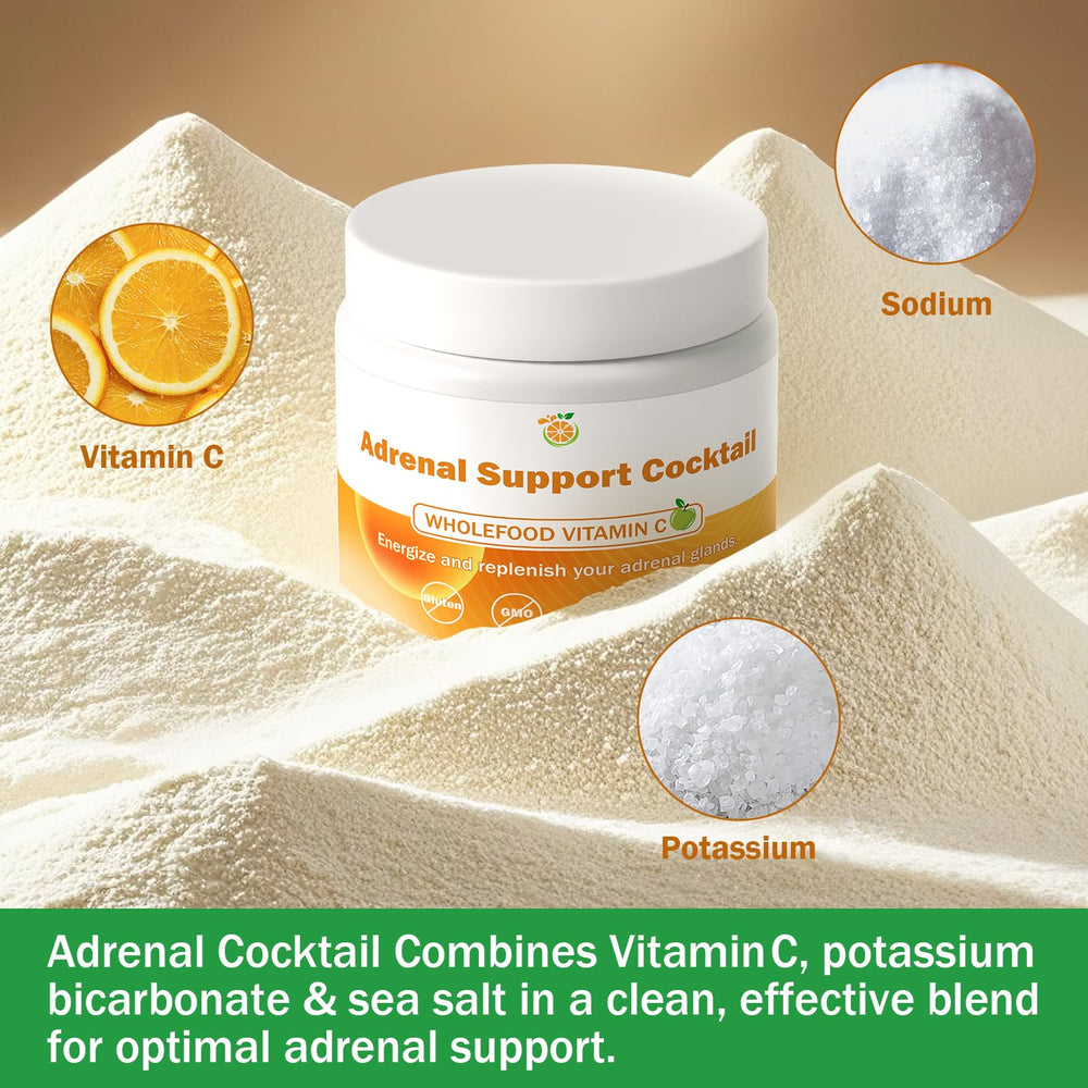 Close-up of key ingredients: Whole Food Vitamin C, Potassium Bicarbonate, Sea Salt